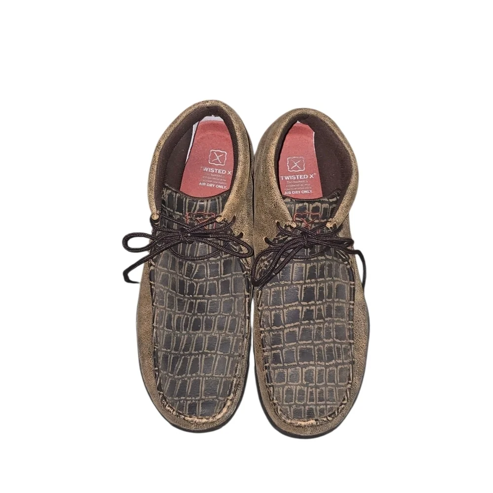 Twisted X Driving Brown Crocodile Pattern Chukka Boots Size 11.5 Leather